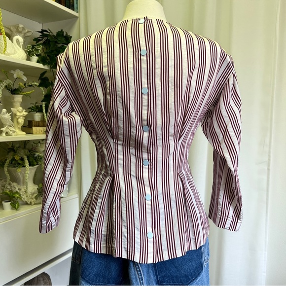 Sandro Red and White Pinstripe Structural Blouse - Picture 5 of 16